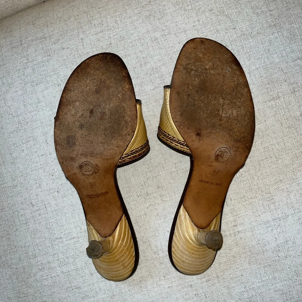 Vintage Chanel Raffia Woven Kitten Heel Mule Sandal Size 37 - Picture 3 of 10